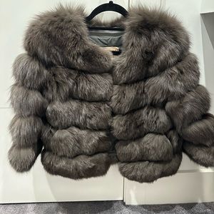 Brown fur bomber jacket